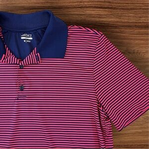 BCG Men’s Red/Blue Stripes Performance Golf Polo. Medium
